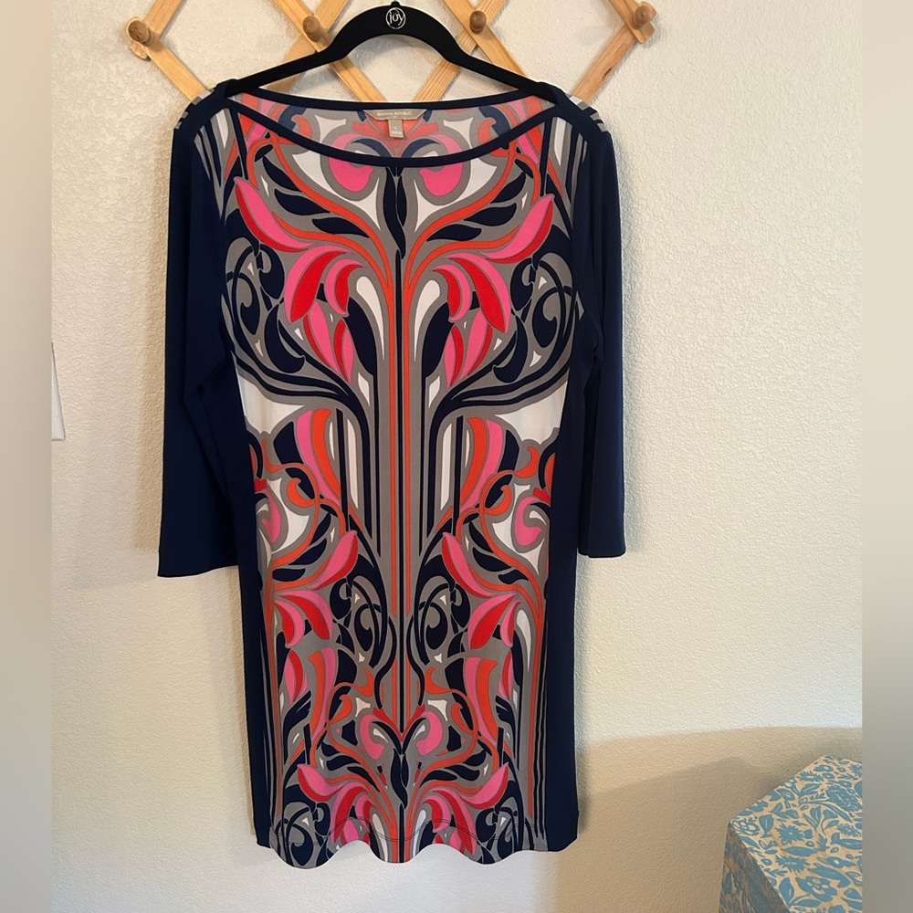 Banana Republic Navy Dress with Pink and Coral Abstract Panel